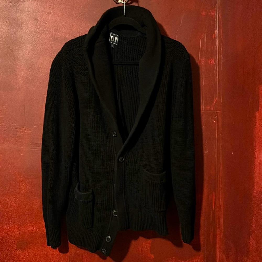 Gap Black Rib Shawl Cardigan Waffle Knit Sweater